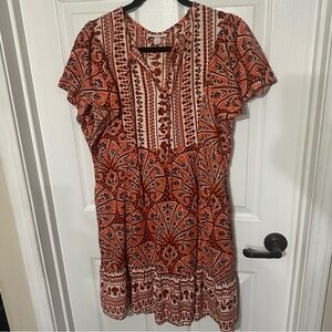 Knox Rose Orange and Cream Boho Mini Dress size medium EUC